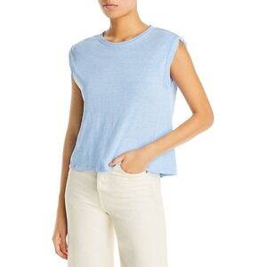 FRAME Rolled Muscle Tee Women XS Blue Organic Linen Preppy Academia Contemporary